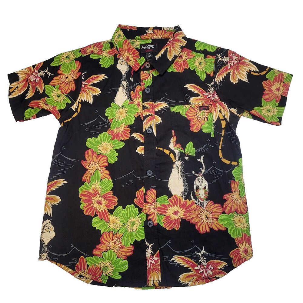 Boy’s BILLABONG DR. SEUSS SS Aloha Christmas Grinch Sz 6/L Button Up Shirt NWOT